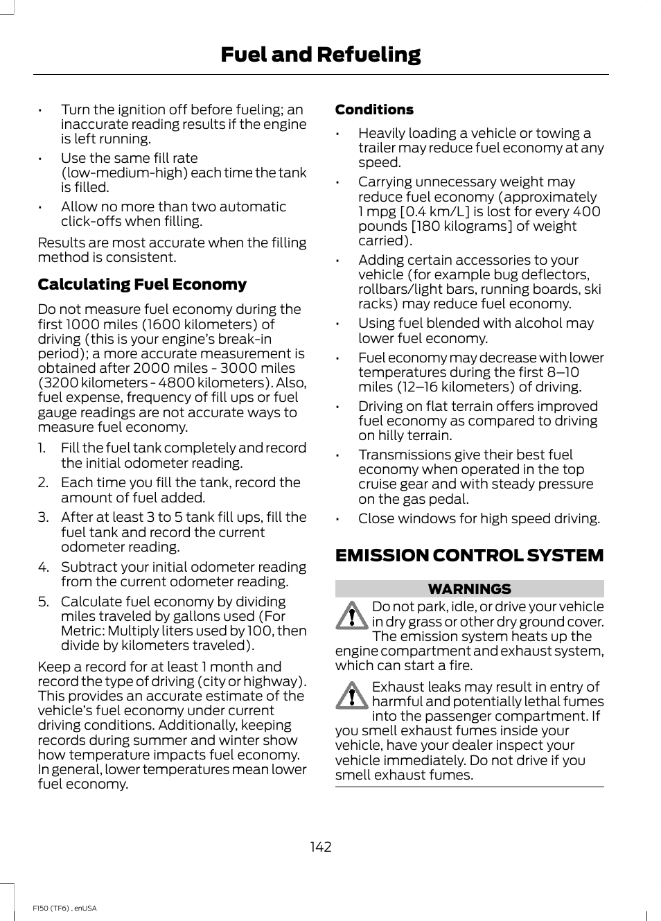 Emission control system, Fuel and refueling | FORD 2014 F-150 Raptor v.2 User Manual | Page 145 / 470