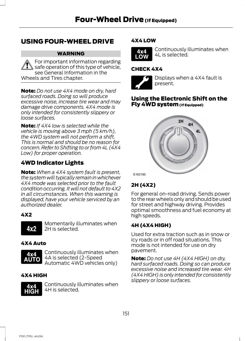 Four-wheel drive, Using four-wheel drive, See using | FORD 2014 F-150 Raptor v.2 User Manual | Page 154 / 470