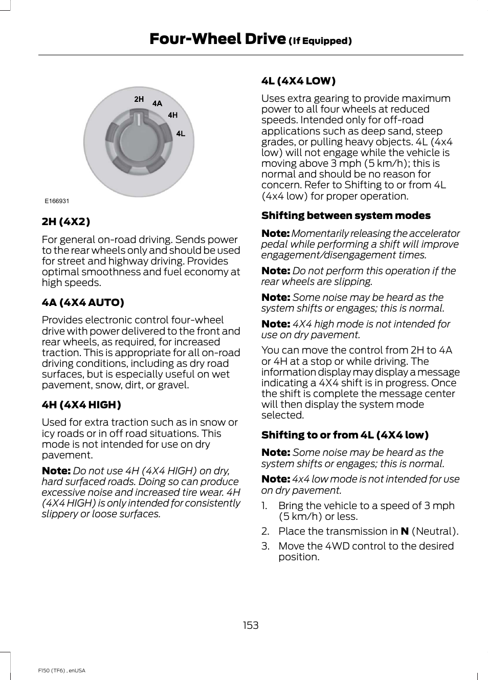 Four-wheel drive | FORD 2014 F-150 Raptor v.2 User Manual | Page 156 / 470