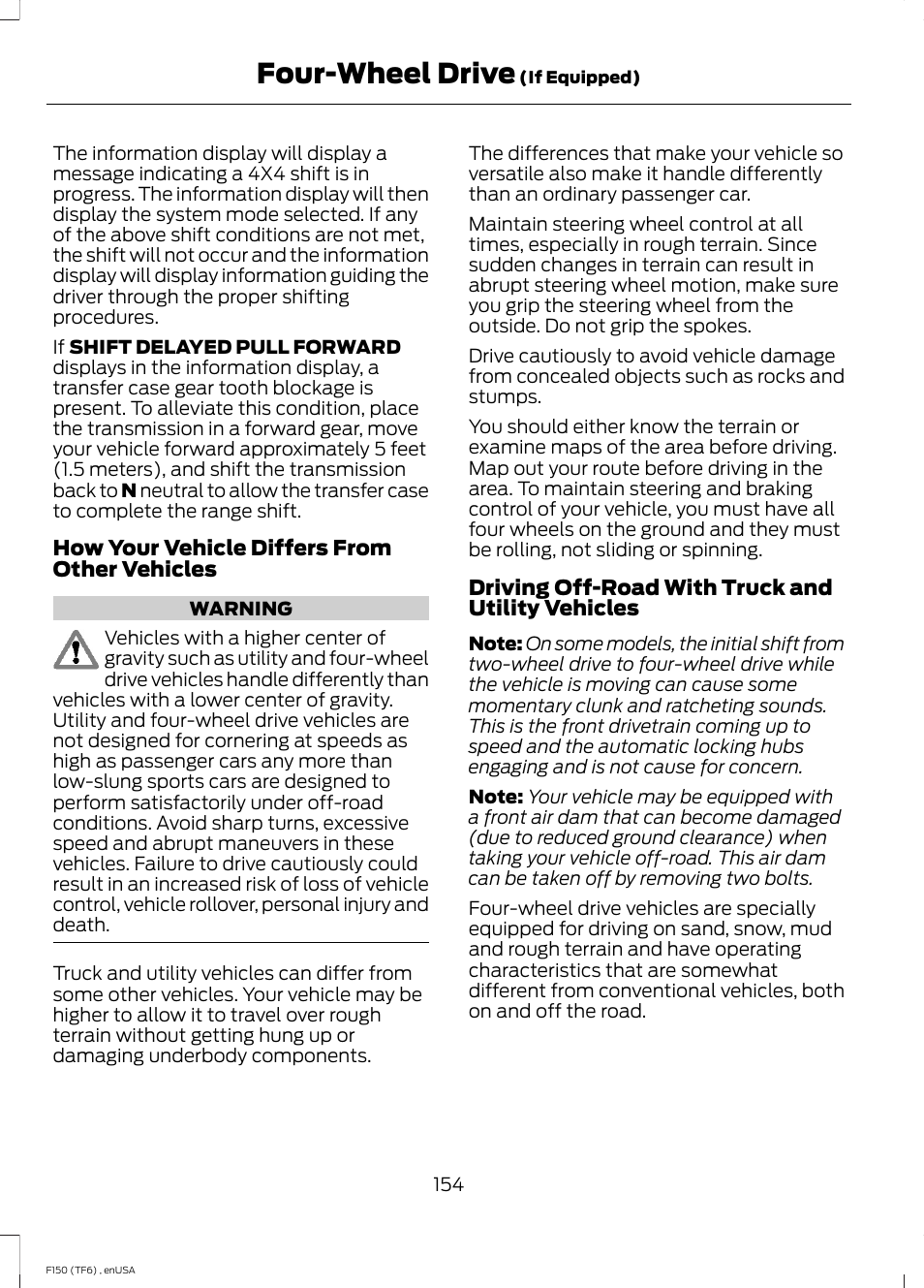 Four-wheel drive | FORD 2014 F-150 Raptor v.2 User Manual | Page 157 / 470