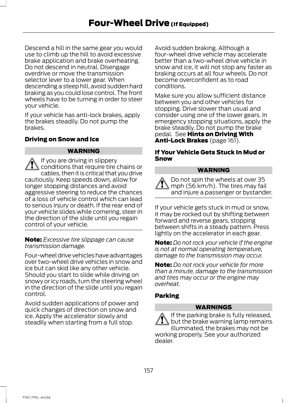 Four-wheel drive | FORD 2014 F-150 Raptor v.2 User Manual | Page 160 / 470