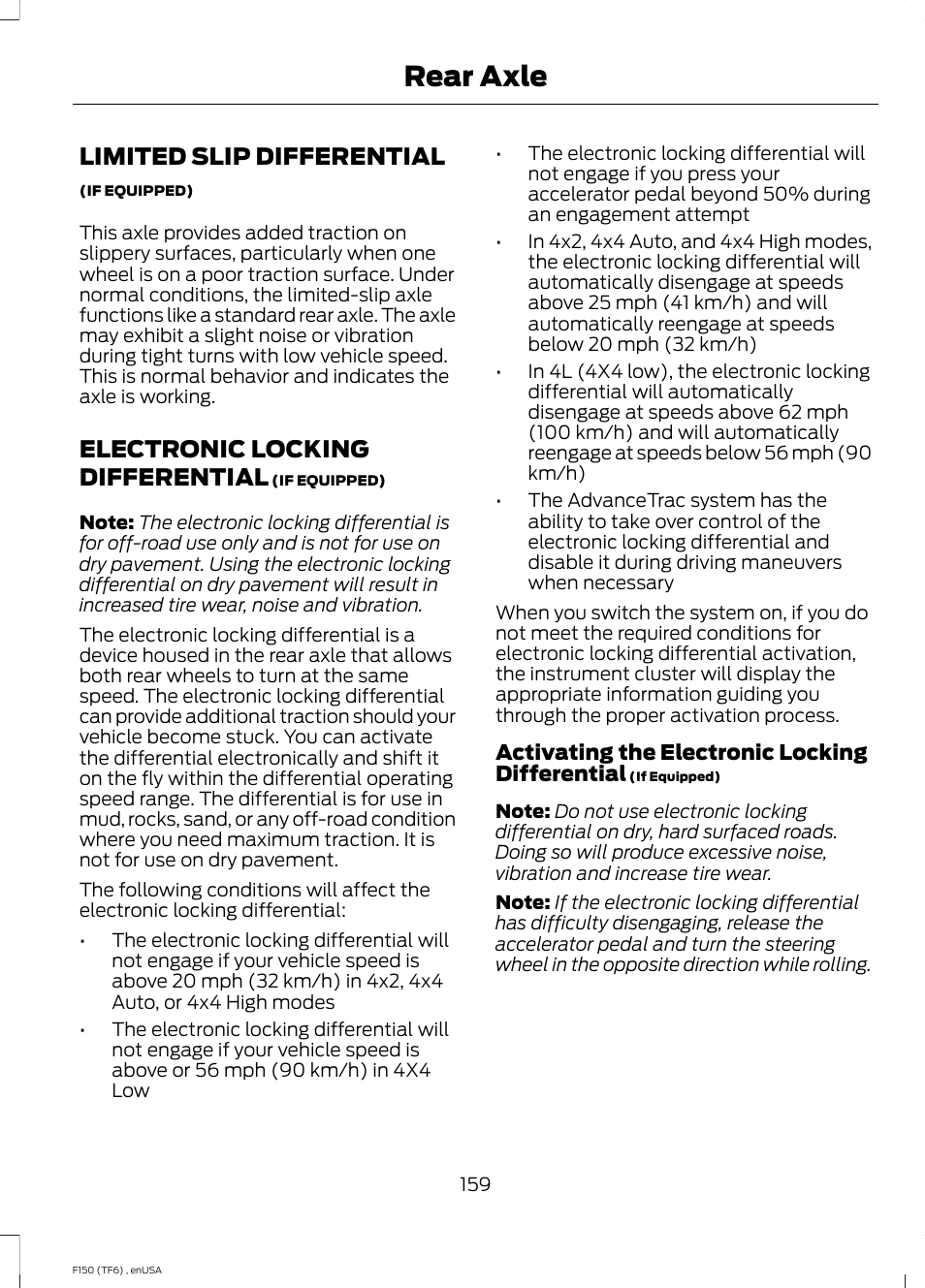 Rear axle, Limited slip differential, Electronic locking differential | FORD 2014 F-150 Raptor v.2 User Manual | Page 162 / 470