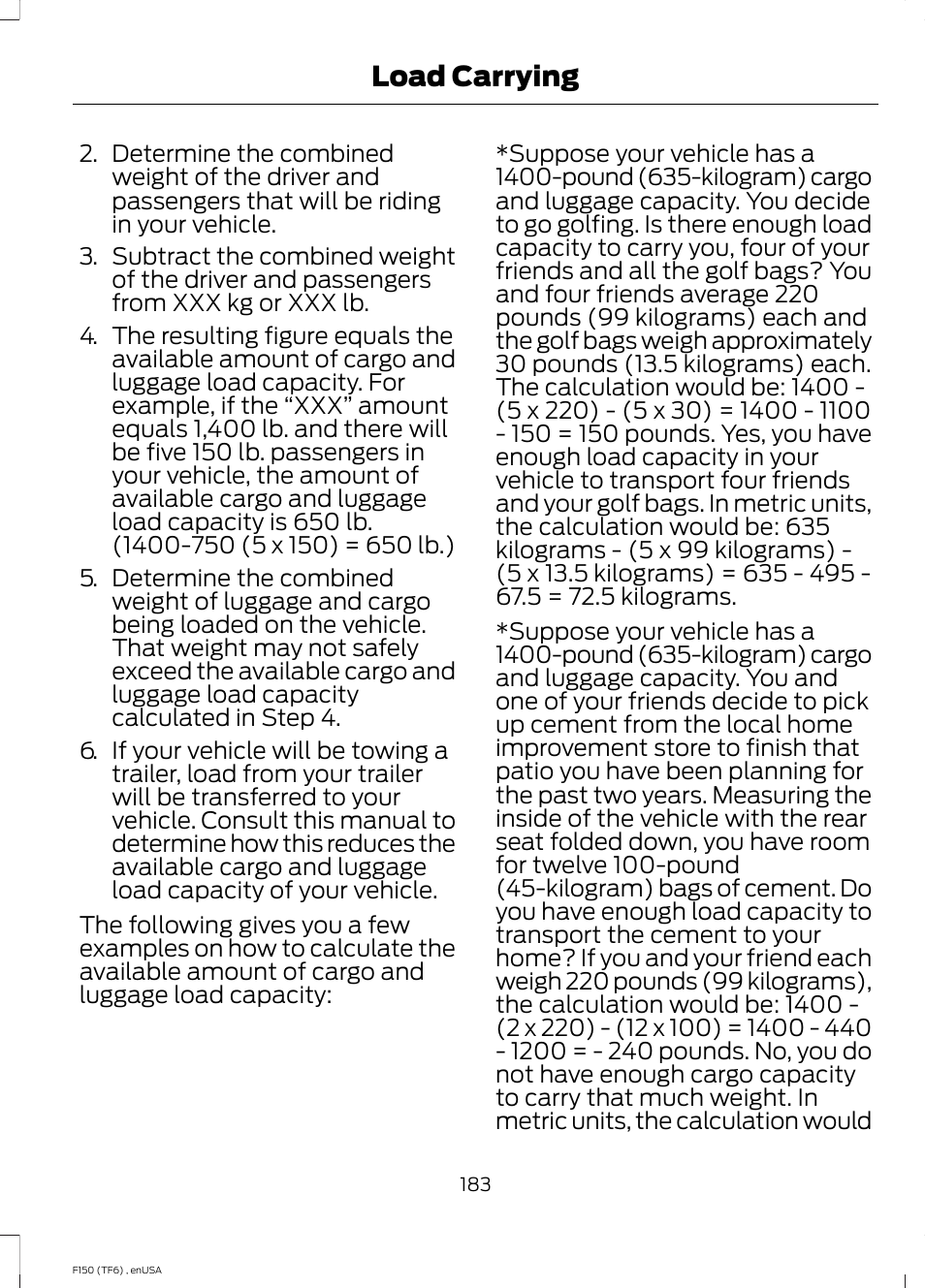 Load carrying | FORD 2014 F-150 Raptor v.2 User Manual | Page 186 / 470