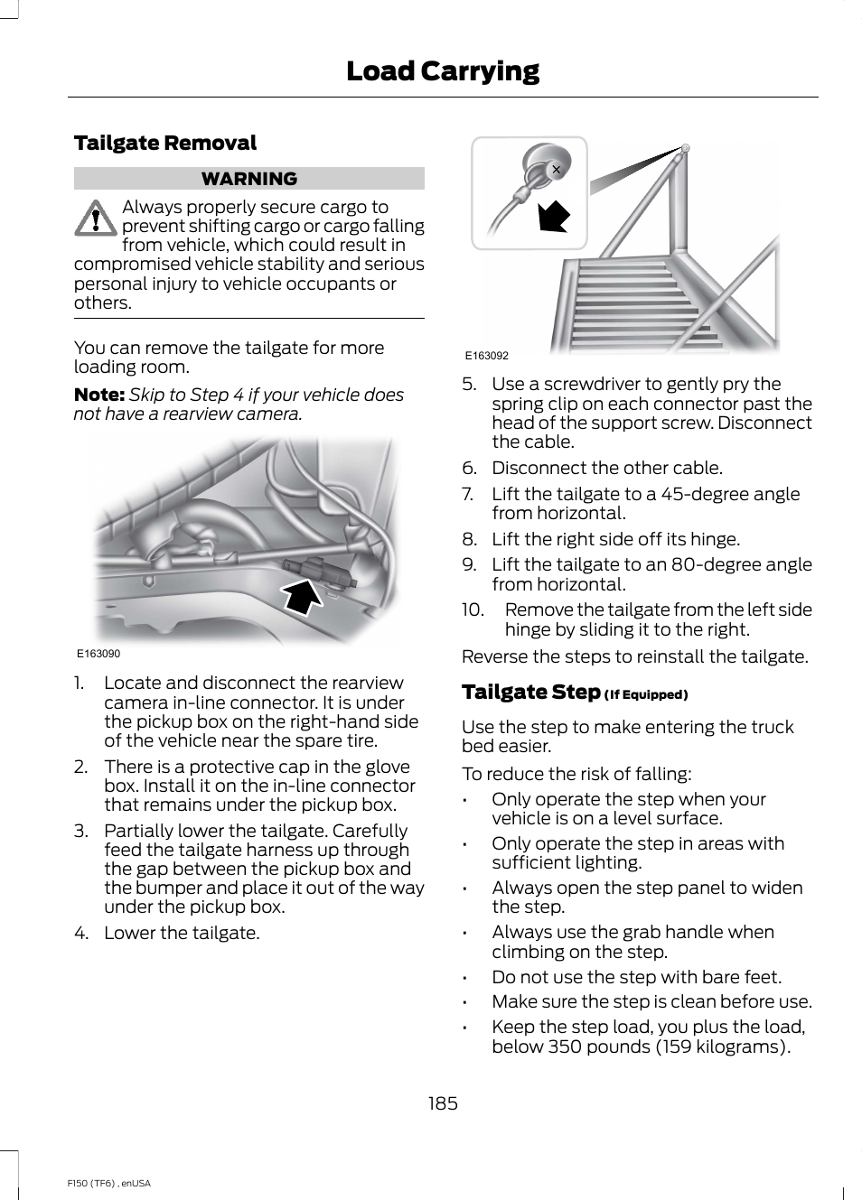 Load carrying | FORD 2014 F-150 Raptor v.2 User Manual | Page 188 / 470