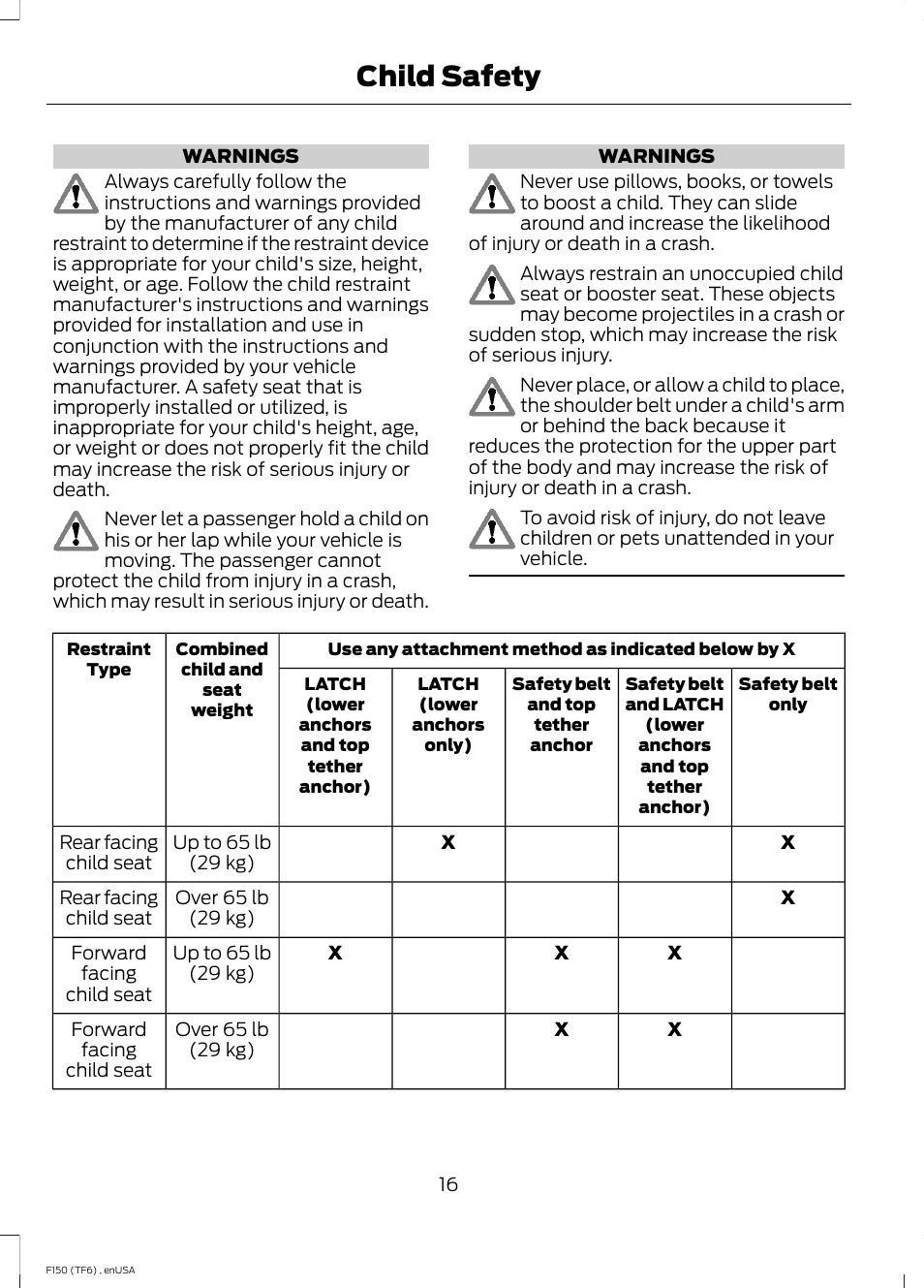Child safety | FORD 2014 F-150 Raptor v.2 User Manual | Page 19 / 470