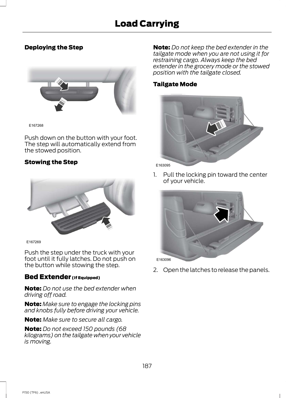 Load carrying, Bed extender | FORD 2014 F-150 Raptor v.2 User Manual | Page 190 / 470