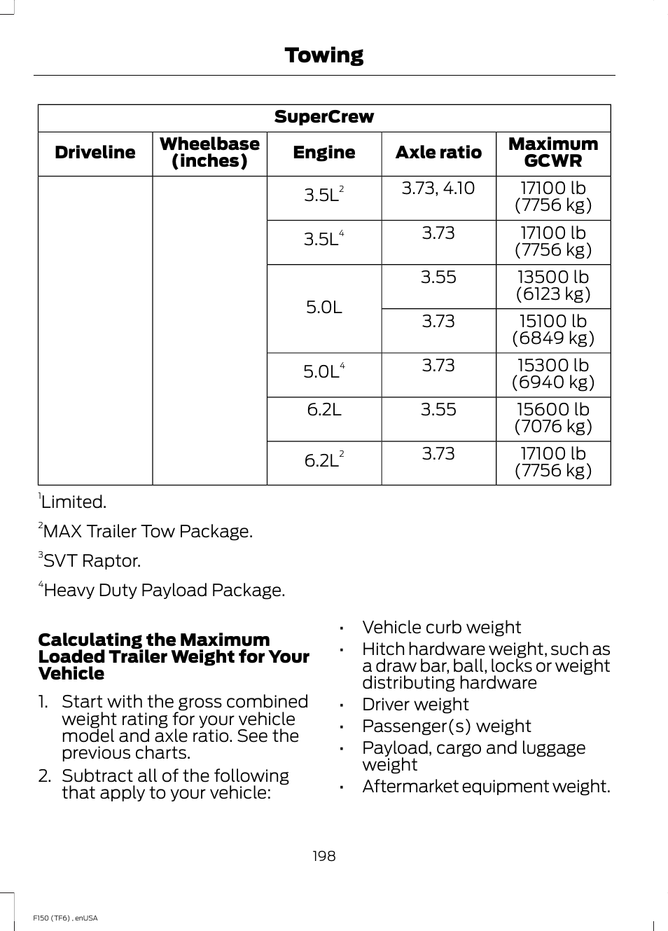 Towing | FORD 2014 F-150 Raptor v.2 User Manual | Page 201 / 470