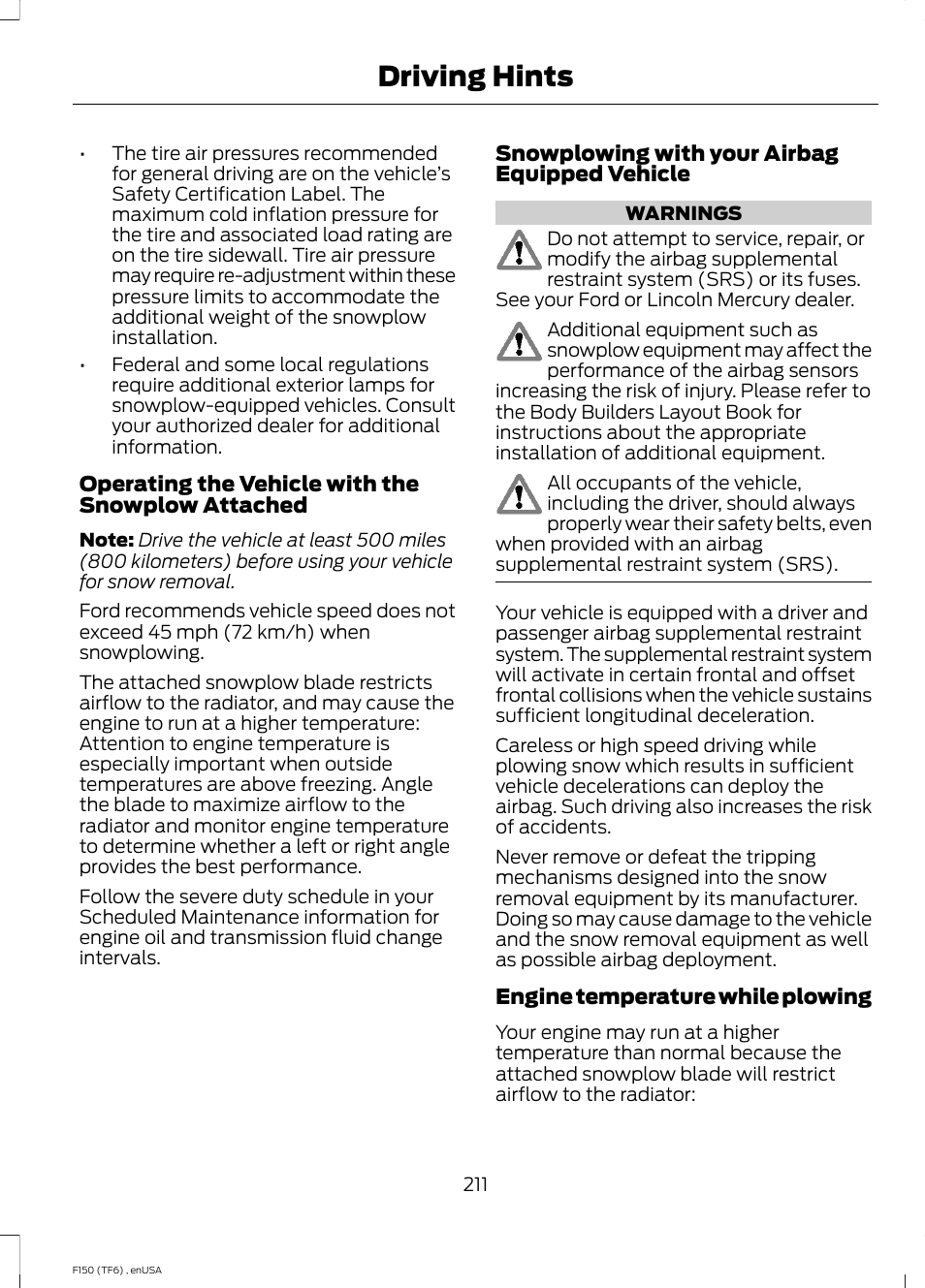 Driving hints | FORD 2014 F-150 Raptor v.2 User Manual | Page 214 / 470