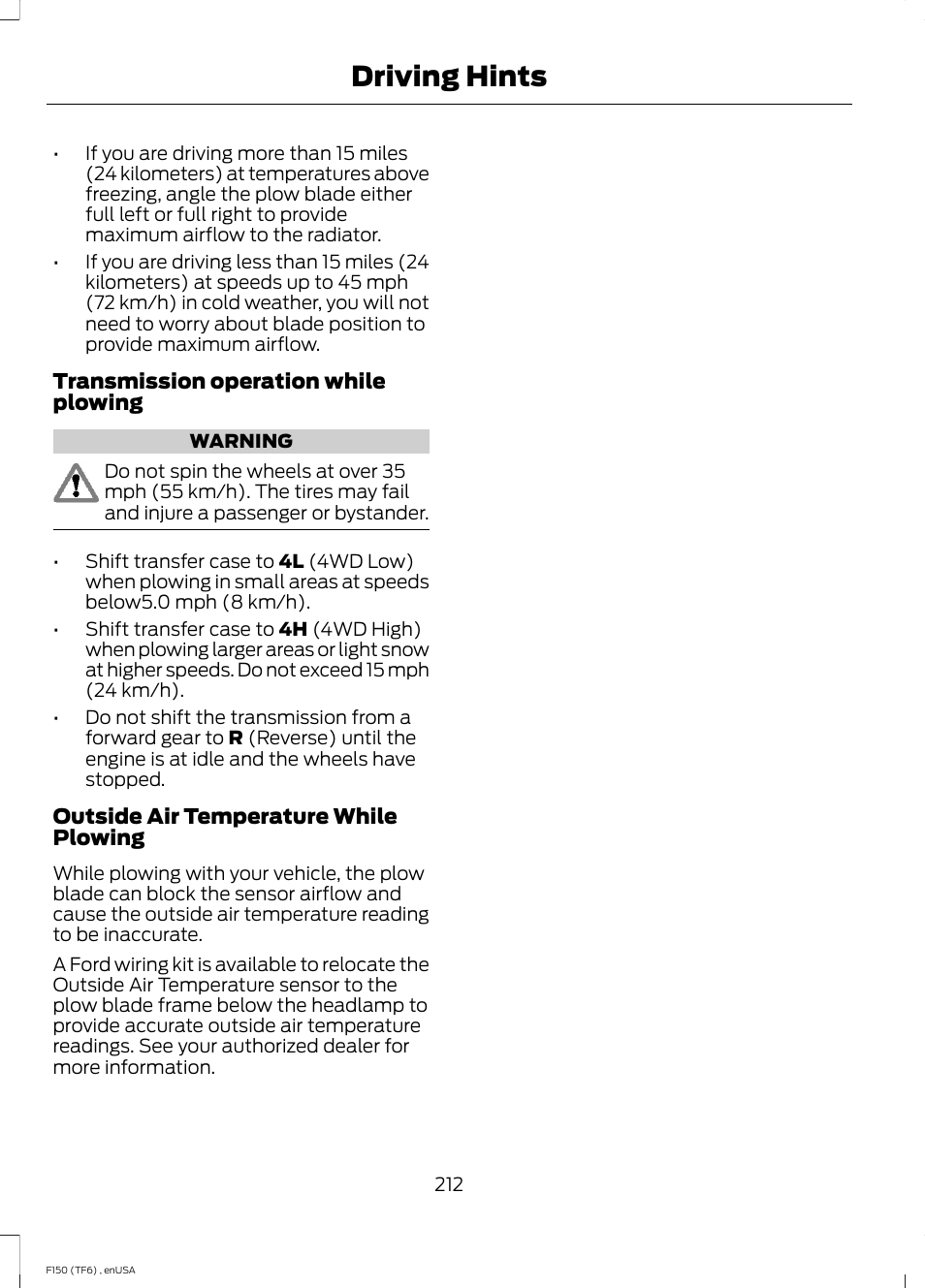 Driving hints | FORD 2014 F-150 Raptor v.2 User Manual | Page 215 / 470