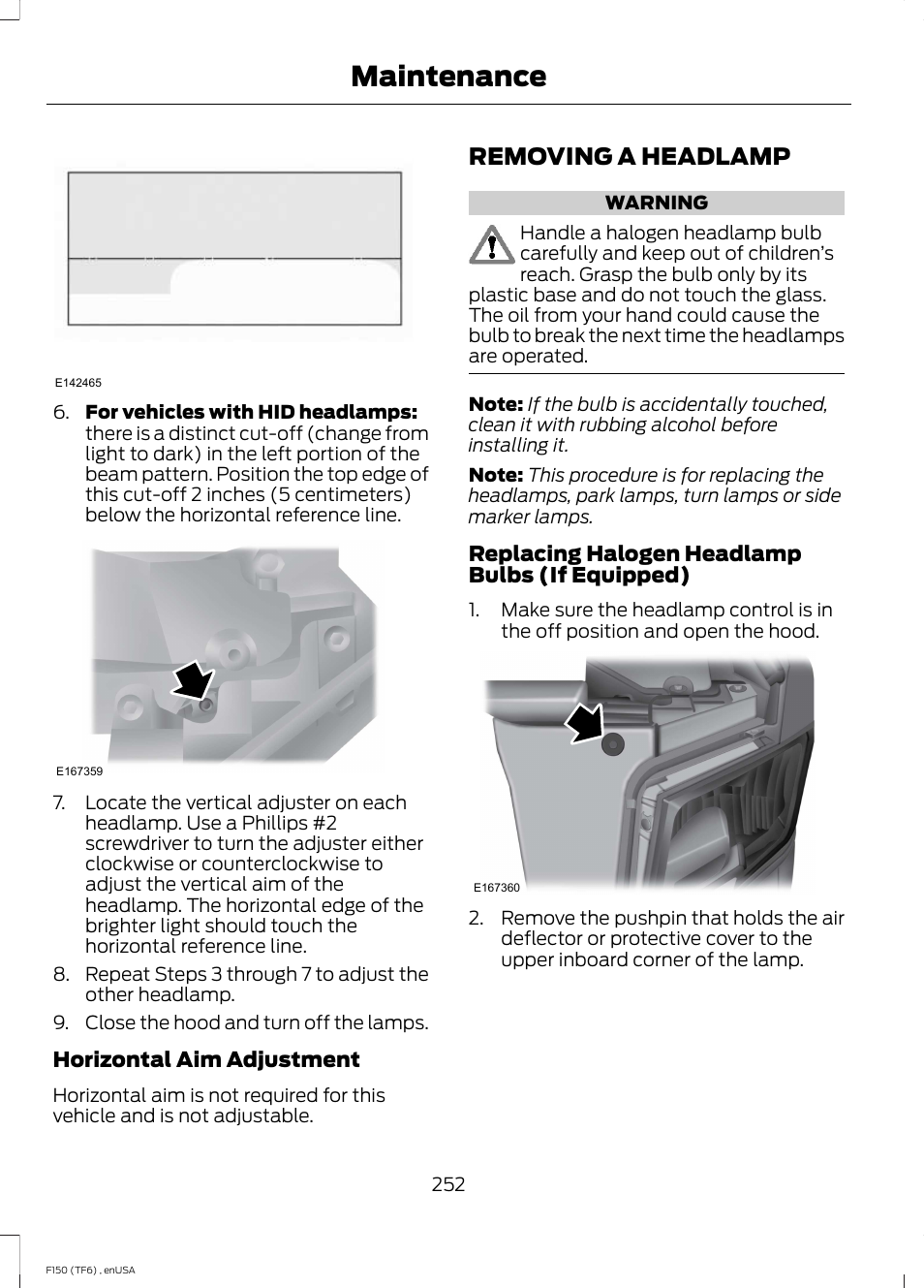 Removing a headlamp, Maintenance | FORD 2014 F-150 Raptor v.2 User Manual | Page 255 / 470