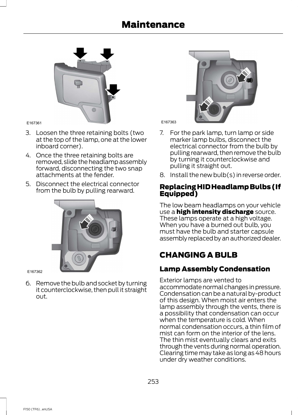 Changing a bulb, Maintenance | FORD 2014 F-150 Raptor v.2 User Manual | Page 256 / 470