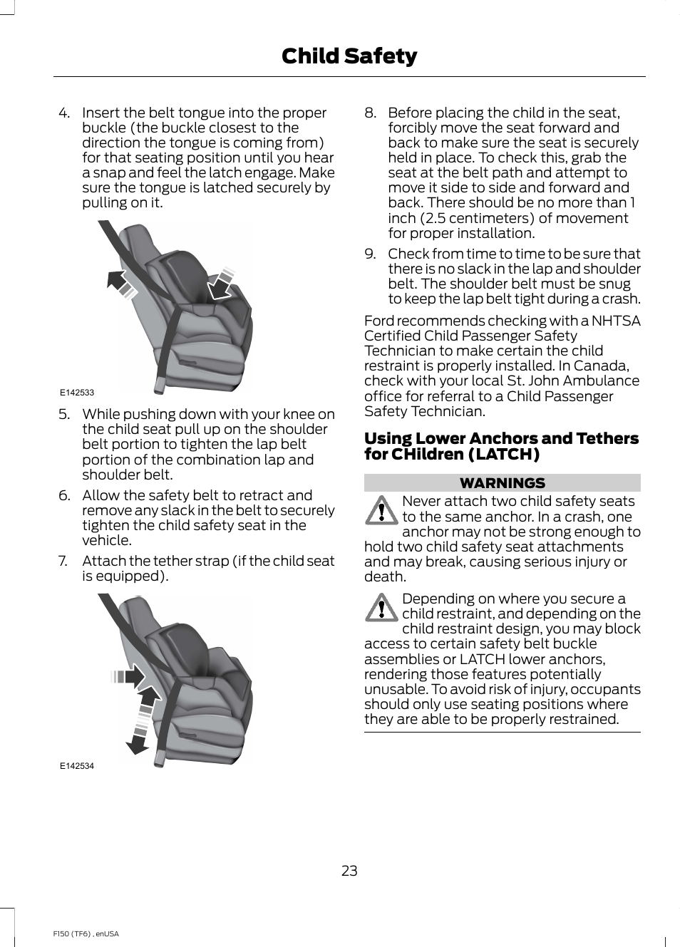 Child safety | FORD 2014 F-150 Raptor v.2 User Manual | Page 26 / 470