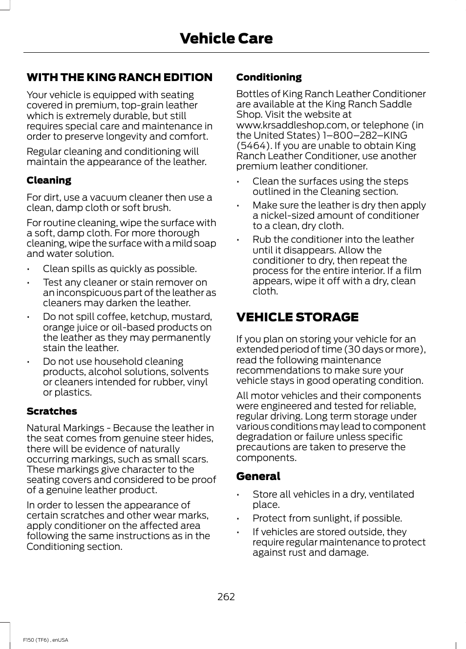 Vehicle storage, Vehicle care | FORD 2014 F-150 Raptor v.2 User Manual | Page 265 / 470