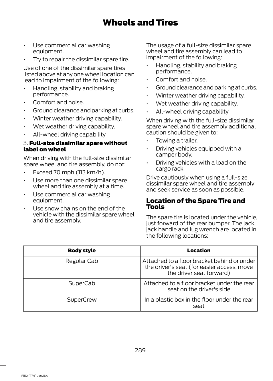 Wheels and tires | FORD 2014 F-150 Raptor v.2 User Manual | Page 292 / 470