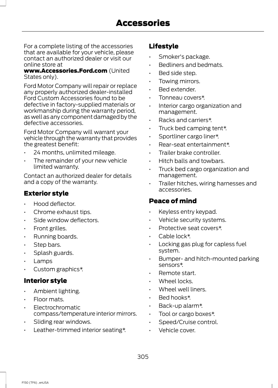 Accessories | FORD 2014 F-150 Raptor v.2 User Manual | Page 308 / 470