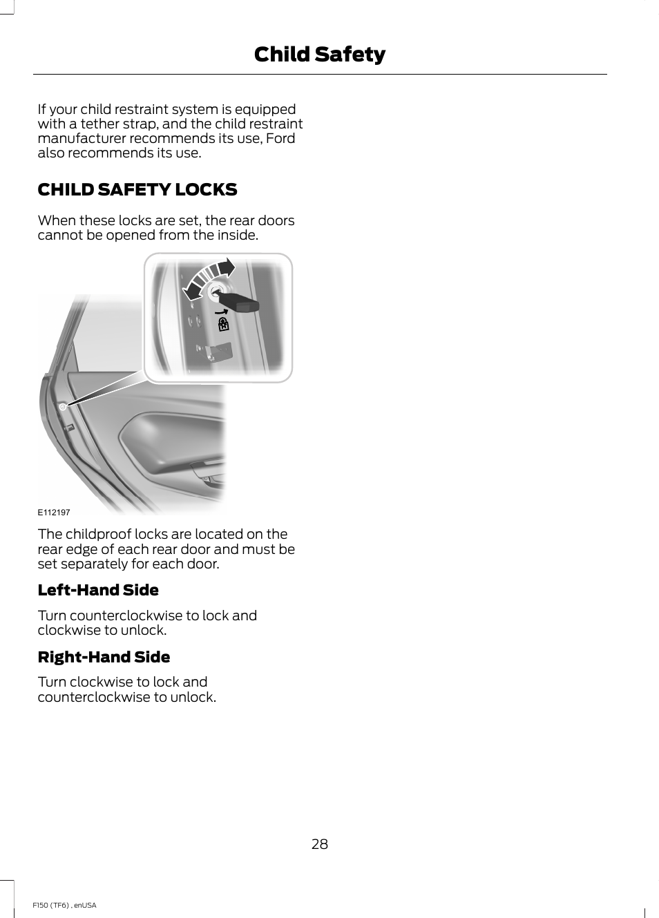 Child safety locks, Child safety | FORD 2014 F-150 Raptor v.2 User Manual | Page 31 / 470