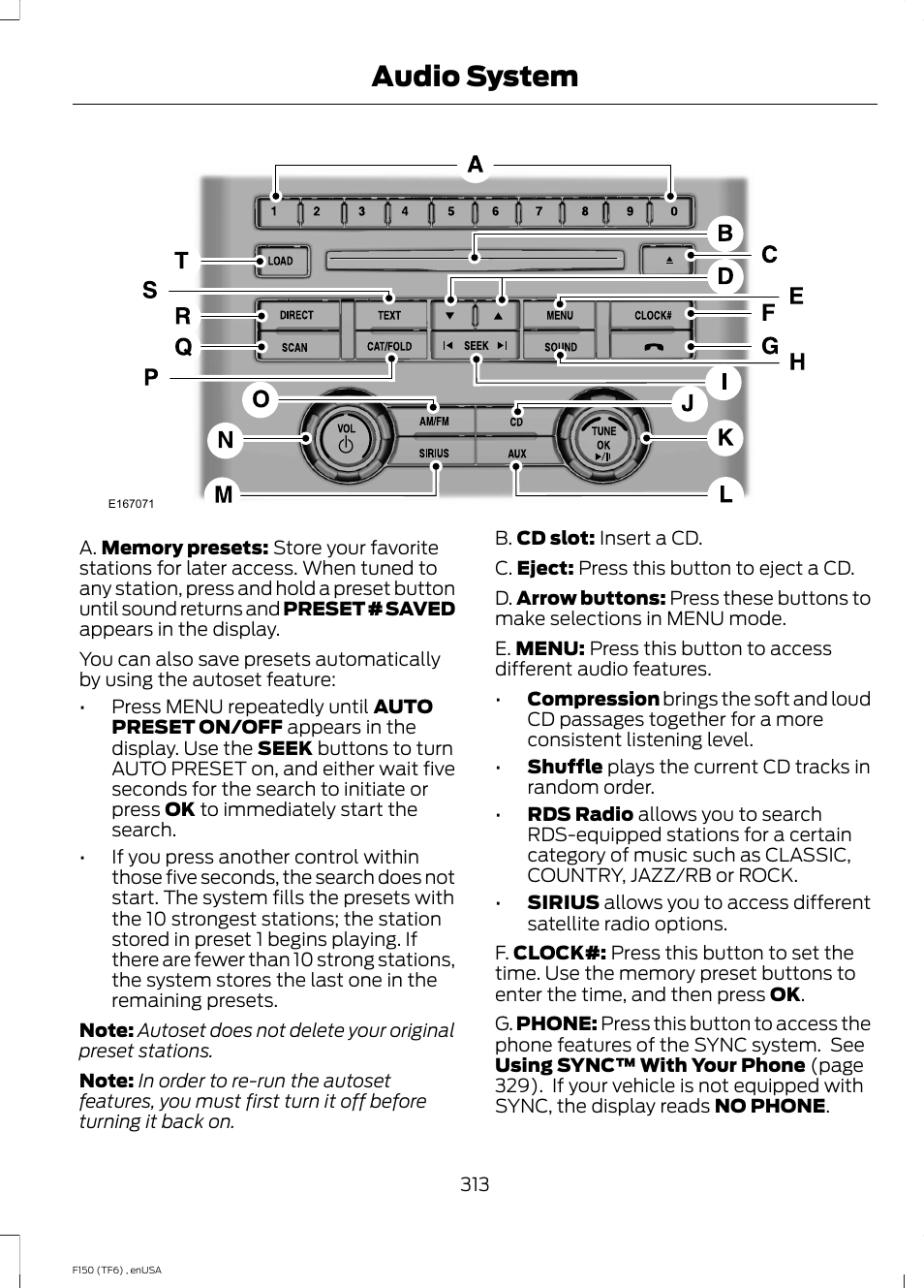 Audio system | FORD 2014 F-150 Raptor v.2 User Manual | Page 316 / 470