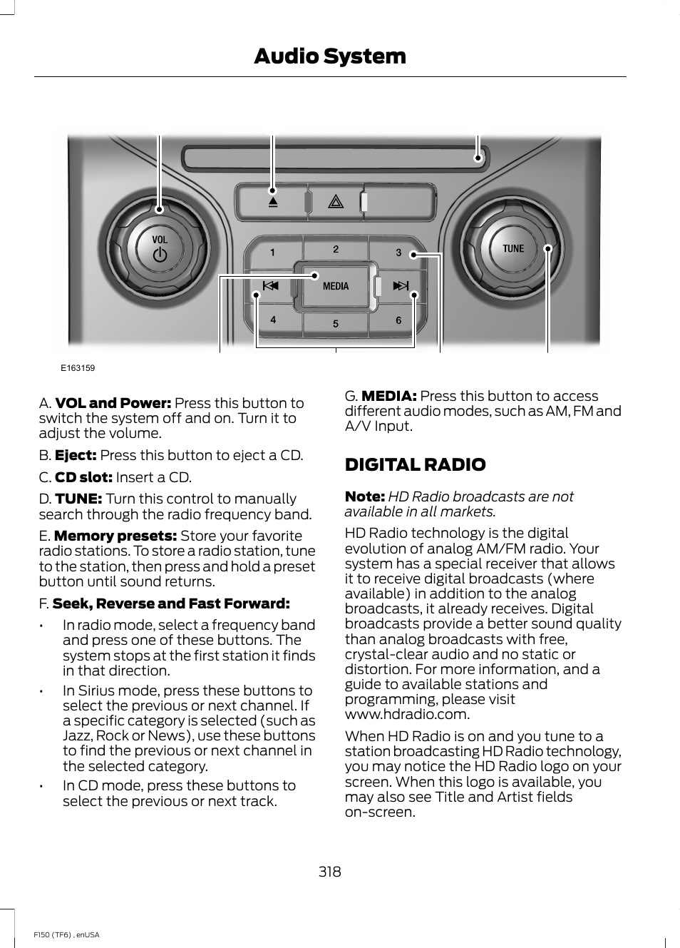 Digital radio, Audio system | FORD 2014 F-150 Raptor v.2 User Manual | Page 321 / 470