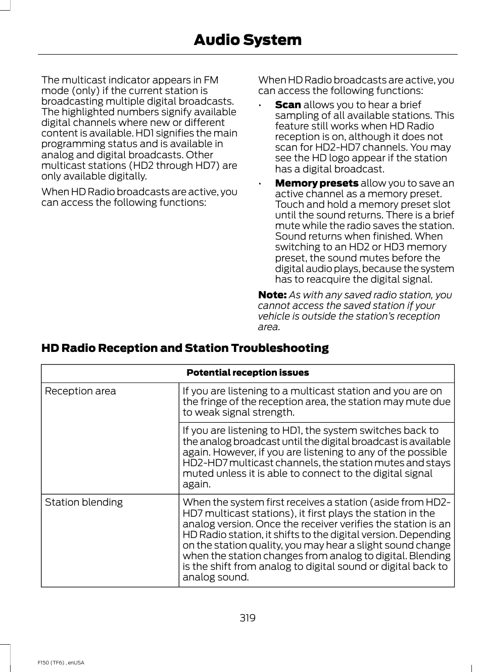 Audio system | FORD 2014 F-150 Raptor v.2 User Manual | Page 322 / 470