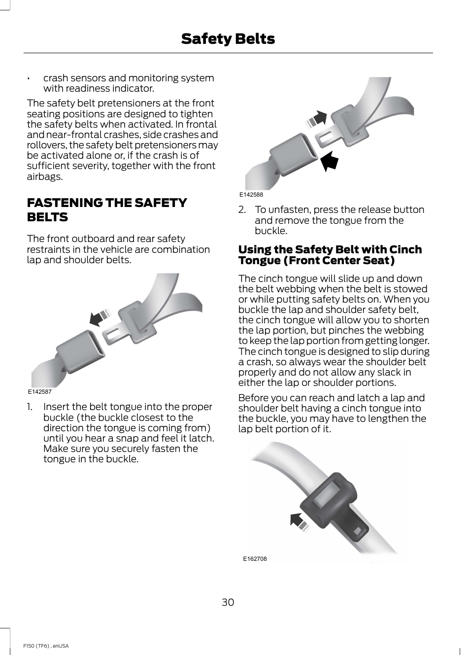 Fastening the safety belts, Safety belts | FORD 2014 F-150 Raptor v.2 User Manual | Page 33 / 470