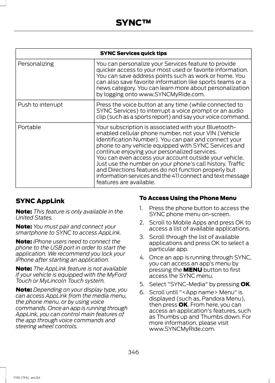 Sync | FORD 2014 F-150 Raptor v.2 User Manual | Page 349 / 470