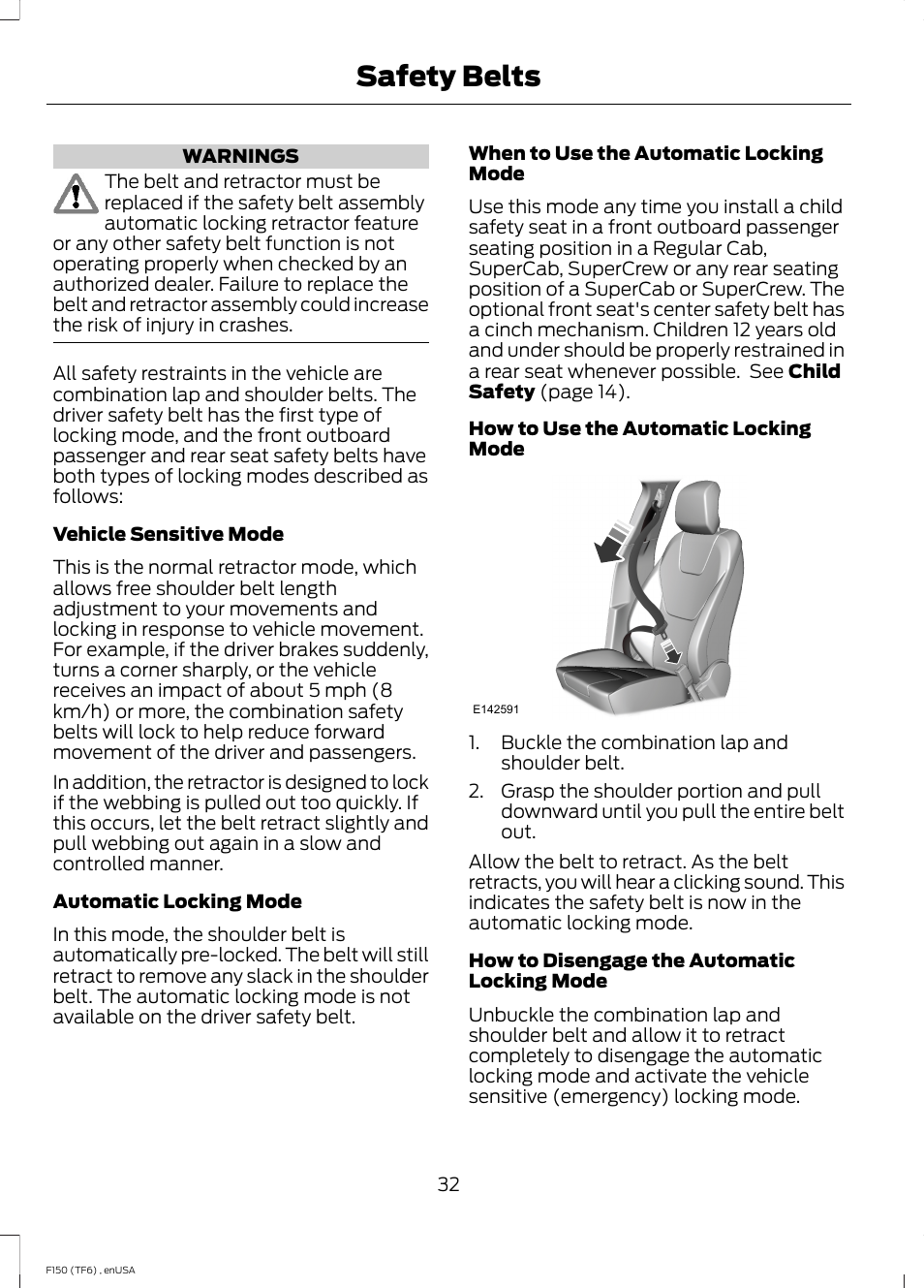 Safety belts | FORD 2014 F-150 Raptor v.2 User Manual | Page 35 / 470