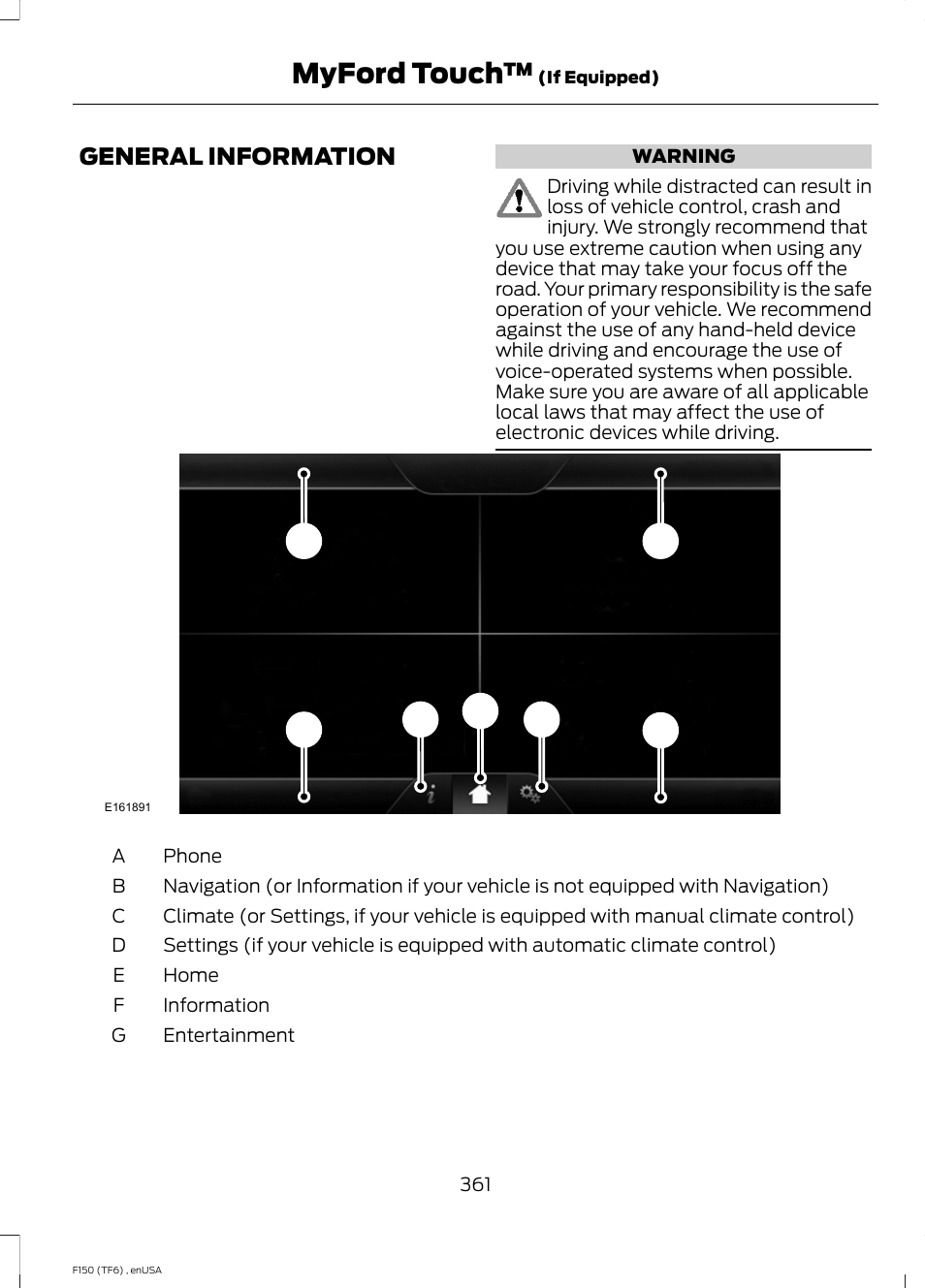 Myford touch, General information | FORD 2014 F-150 Raptor v.2 User Manual | Page 364 / 470