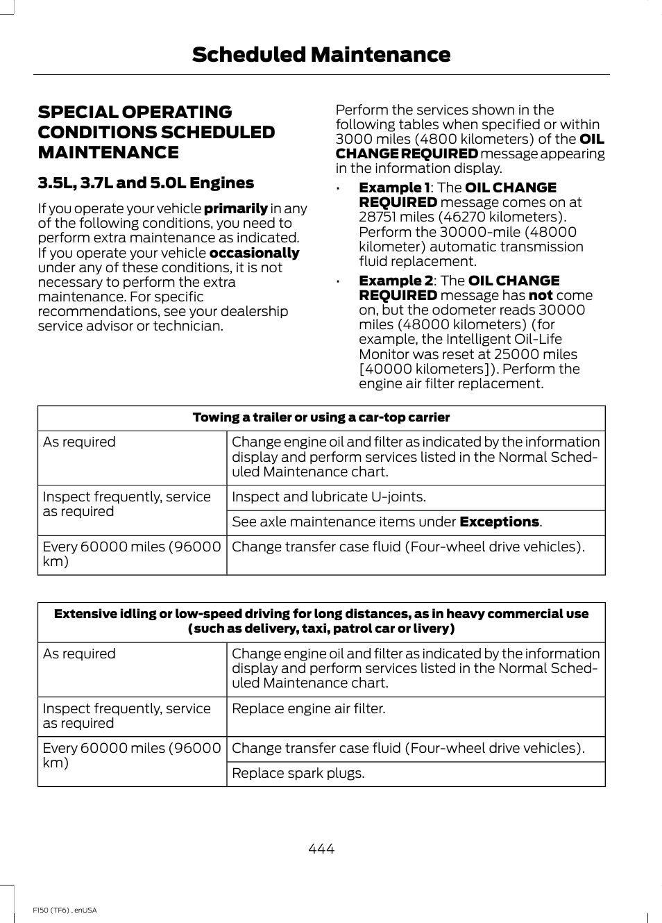 Special operating conditions scheduled maintenance, Special operating conditions scheduled, Maintenance | Scheduled maintenance | FORD 2014 F-150 Raptor v.2 User Manual | Page 447 / 470