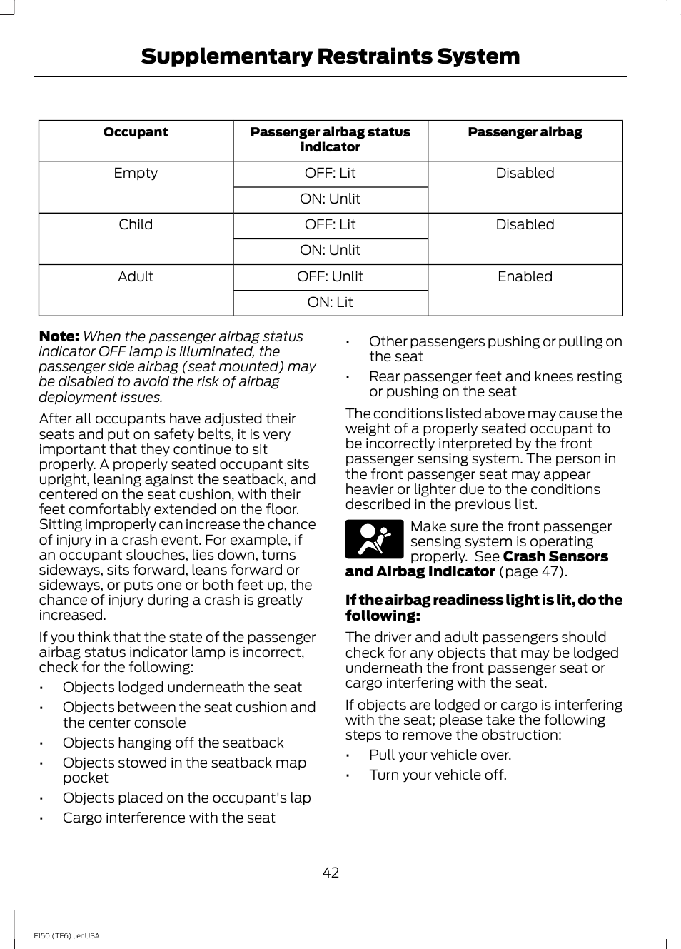 Supplementary restraints system | FORD 2014 F-150 Raptor v.2 User Manual | Page 45 / 470