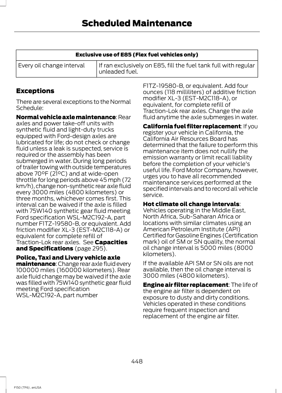 Scheduled maintenance | FORD 2014 F-150 Raptor v.2 User Manual | Page 451 / 470