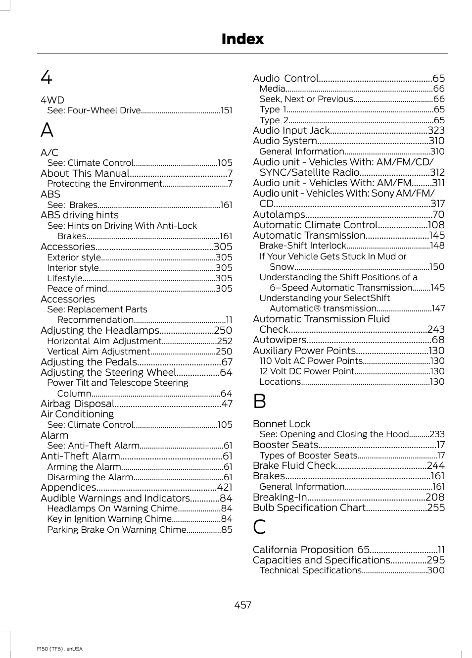 Index | FORD 2014 F-150 Raptor v.2 User Manual | Page 460 / 470