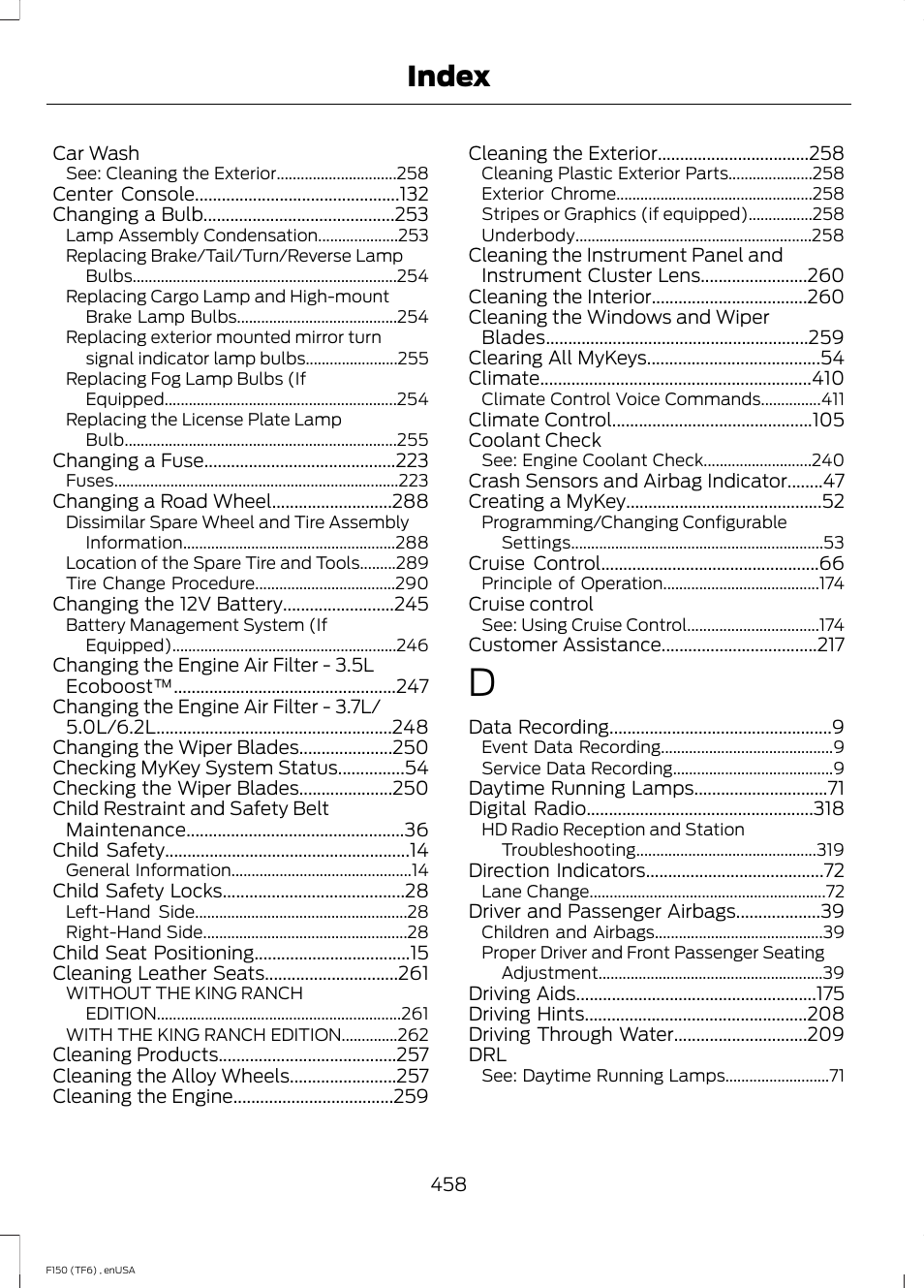 Index | FORD 2014 F-150 Raptor v.2 User Manual | Page 461 / 470