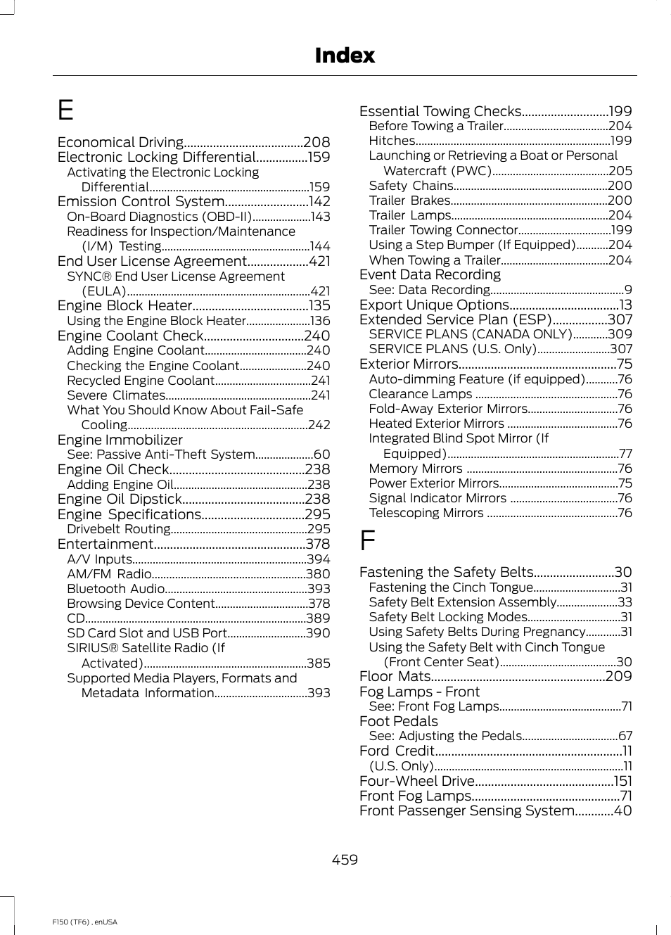 Index | FORD 2014 F-150 Raptor v.2 User Manual | Page 462 / 470