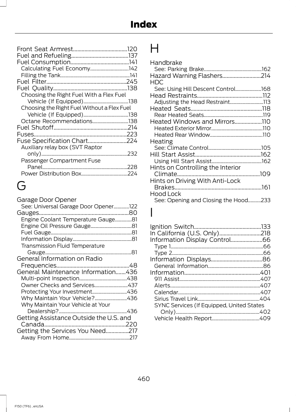 Index | FORD 2014 F-150 Raptor v.2 User Manual | Page 463 / 470