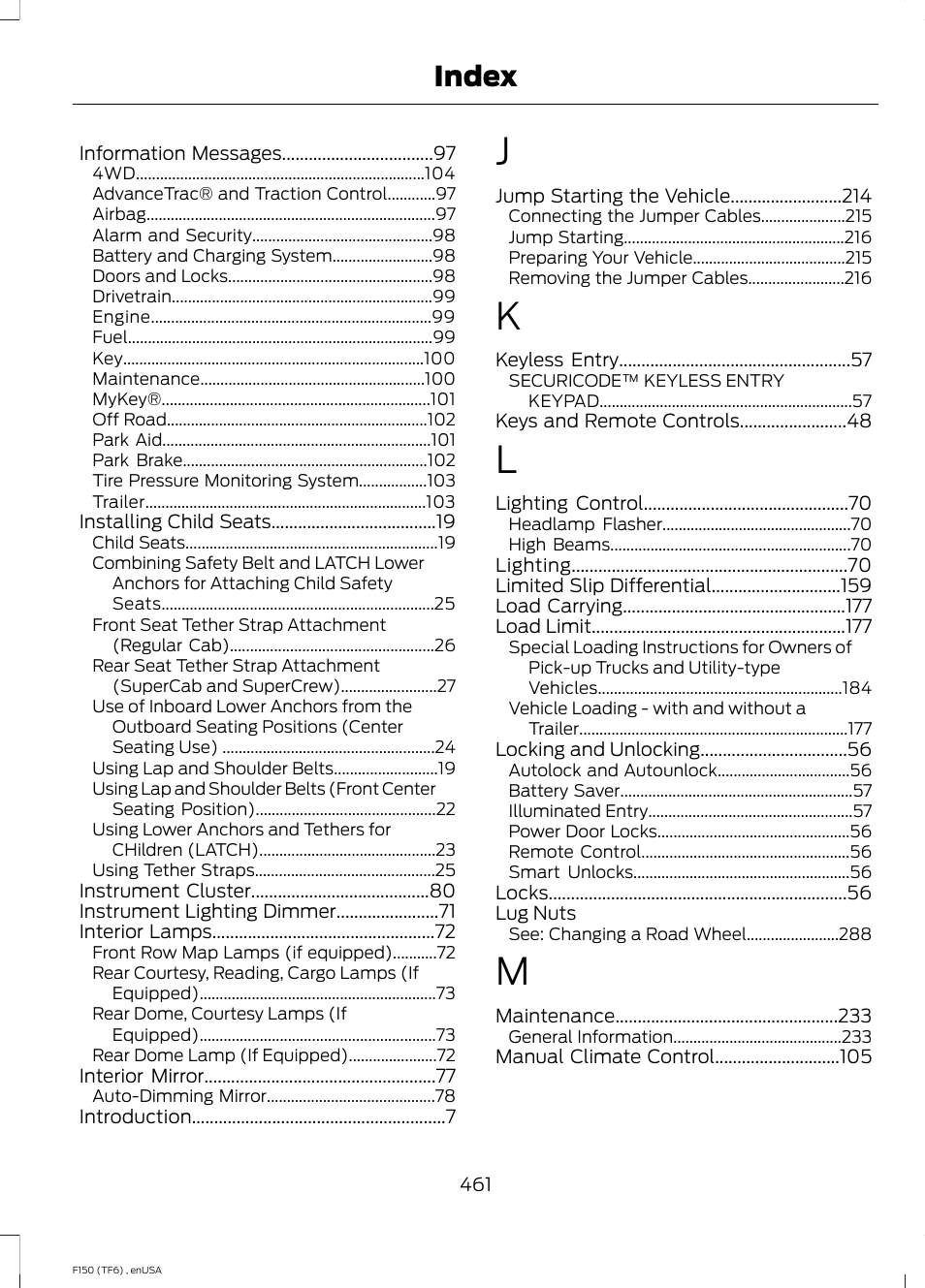 Index | FORD 2014 F-150 Raptor v.2 User Manual | Page 464 / 470