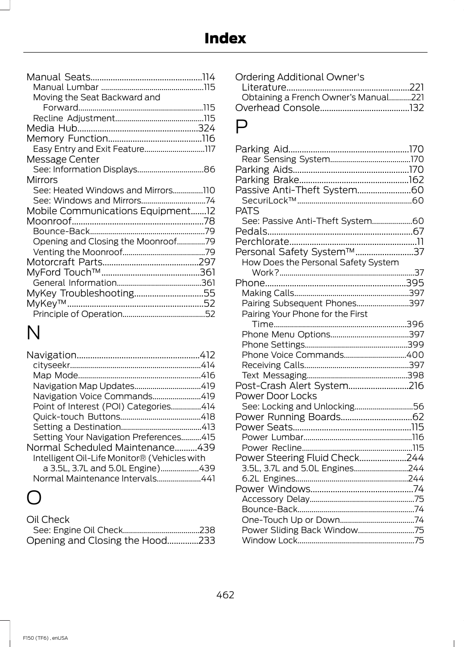 Index | FORD 2014 F-150 Raptor v.2 User Manual | Page 465 / 470