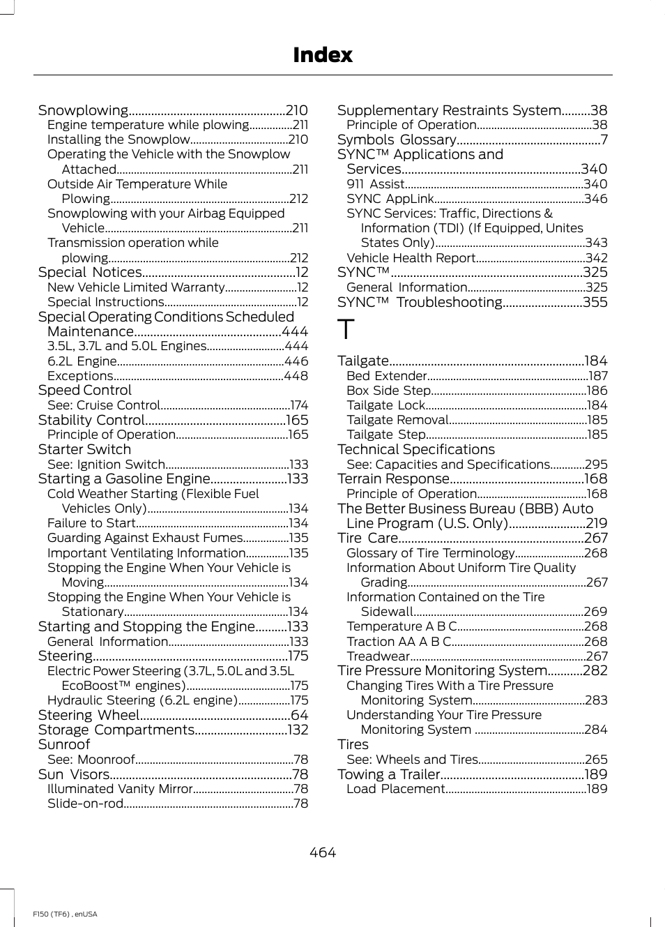 Index | FORD 2014 F-150 Raptor v.2 User Manual | Page 467 / 470