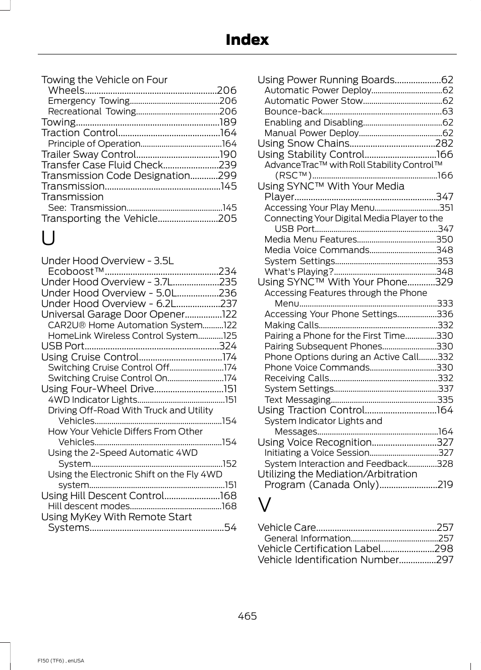 Index | FORD 2014 F-150 Raptor v.2 User Manual | Page 468 / 470