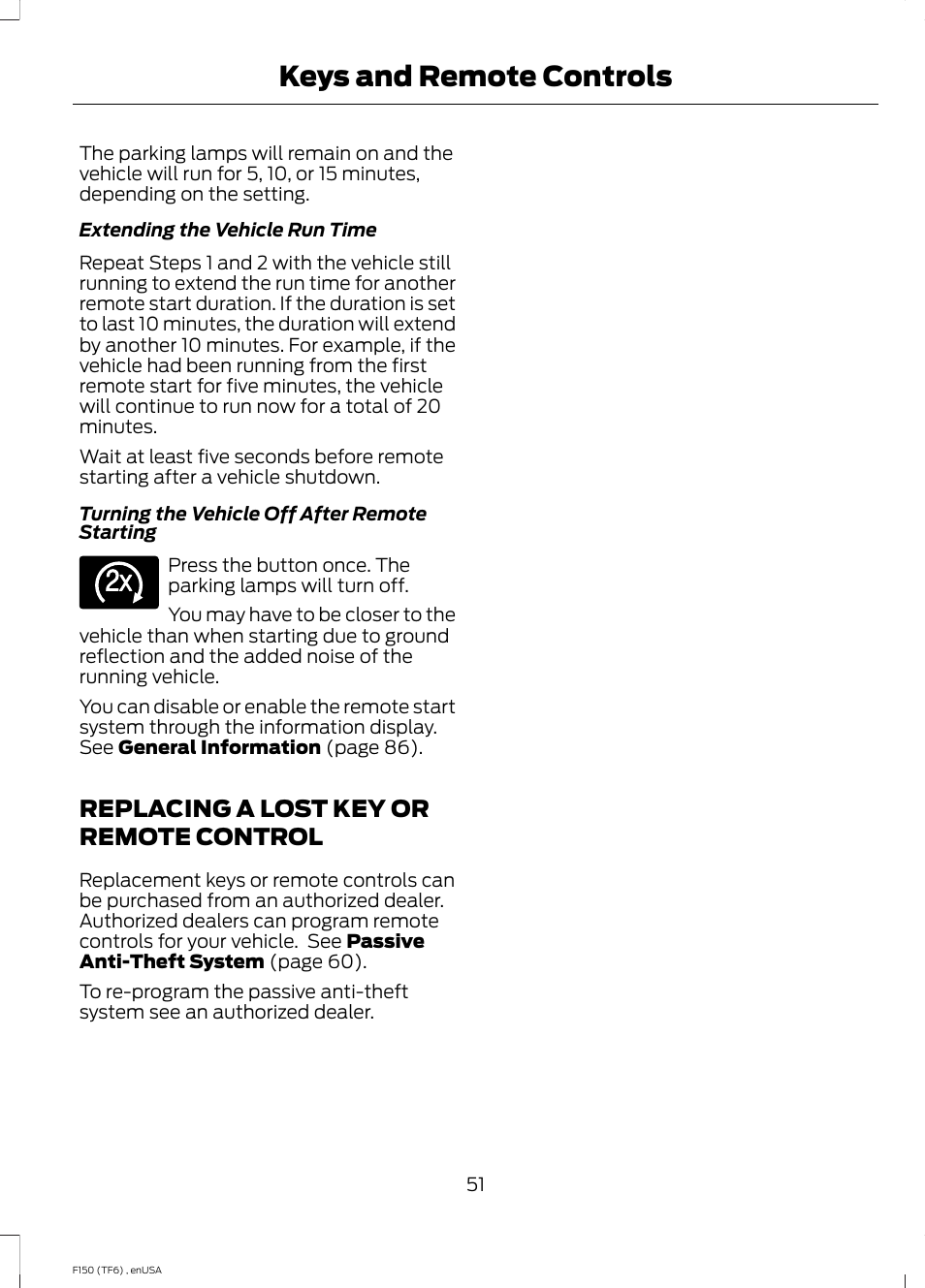 Replacing a lost key or remote control, Replacing a lost key or remote, Control | Keys and remote controls | FORD 2014 F-150 Raptor v.2 User Manual | Page 54 / 470