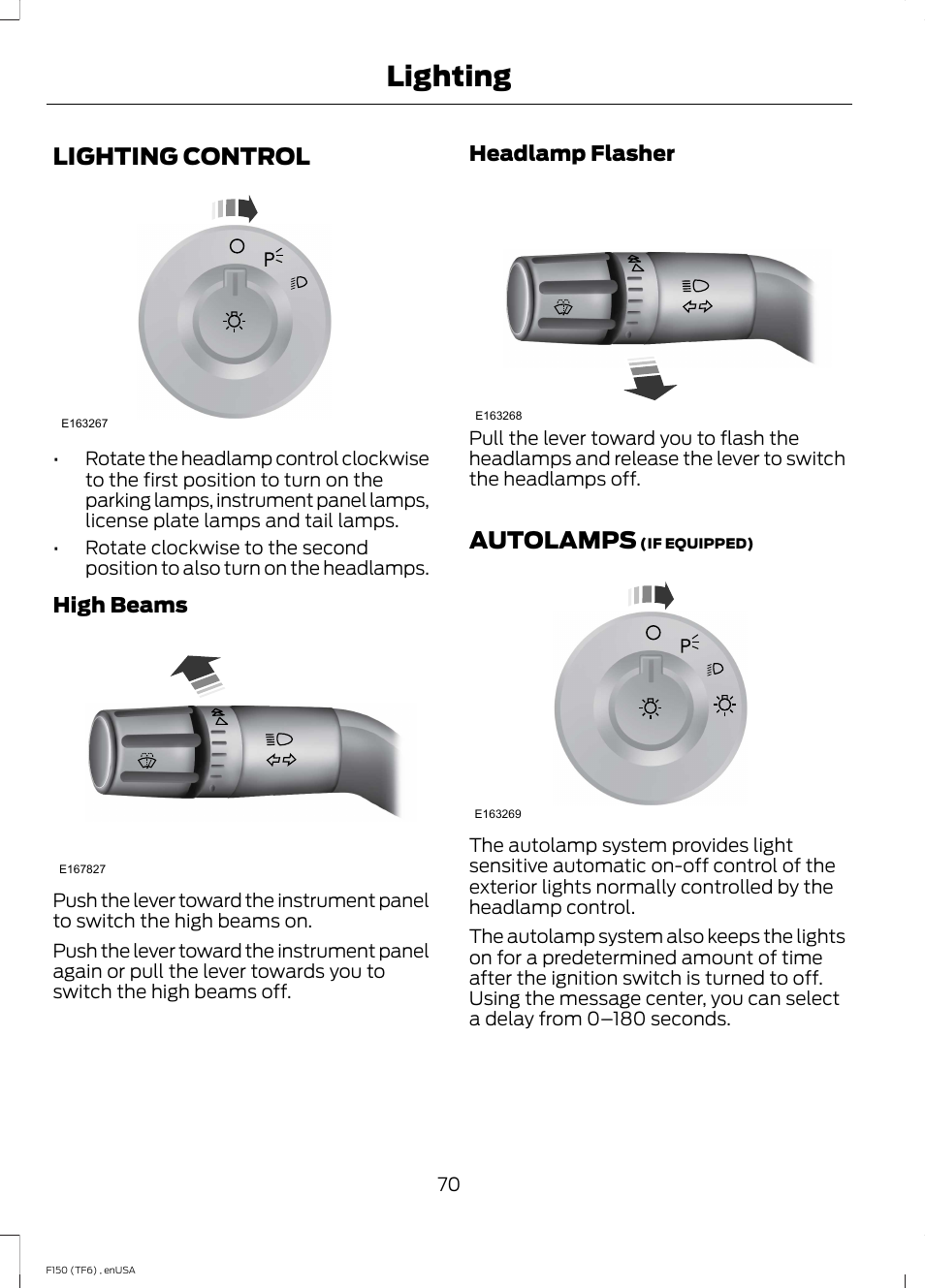 Lighting, Lighting control, Autolamps | Lighting control autolamps | FORD 2014 F-150 Raptor v.2 User Manual | Page 73 / 470