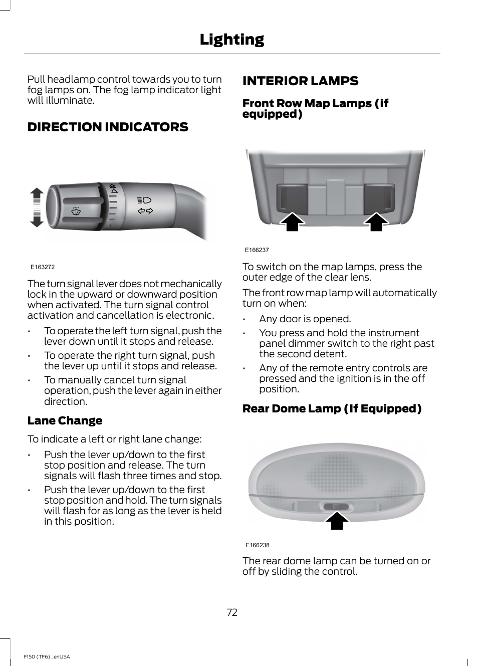 Direction indicators, Interior lamps, Direction indicators interior lamps | Lighting | FORD 2014 F-150 Raptor v.2 User Manual | Page 75 / 470