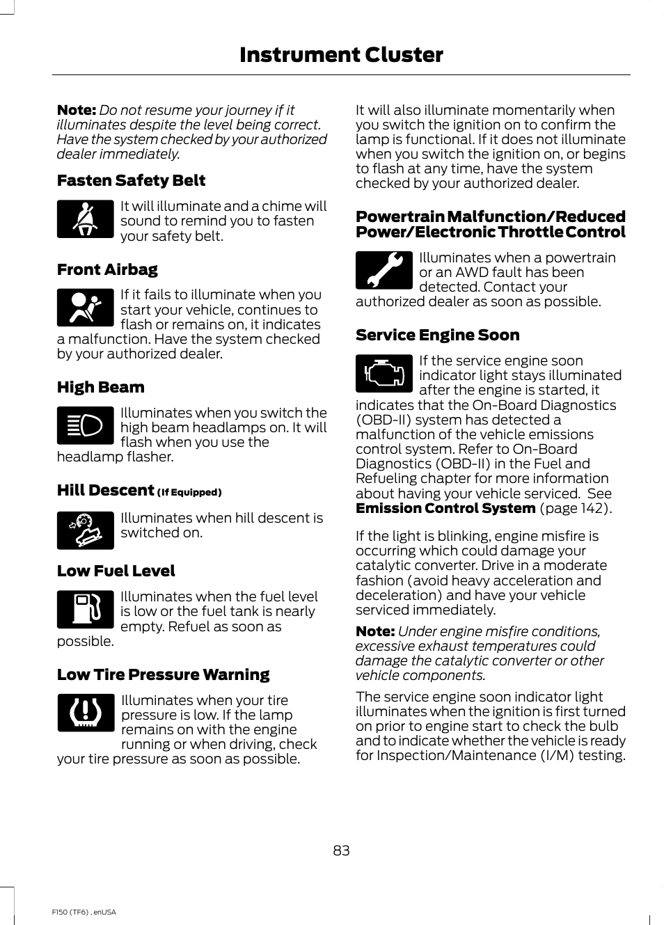 Instrument cluster | FORD 2014 F-150 Raptor v.2 User Manual | Page 86 / 470