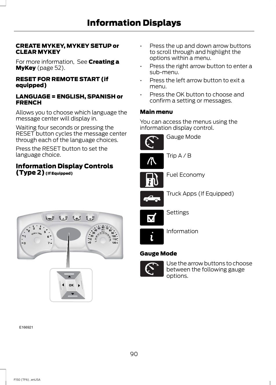 Information displays, Information display controls (type 2) | FORD 2014 F-150 Raptor v.2 User Manual | Page 93 / 470