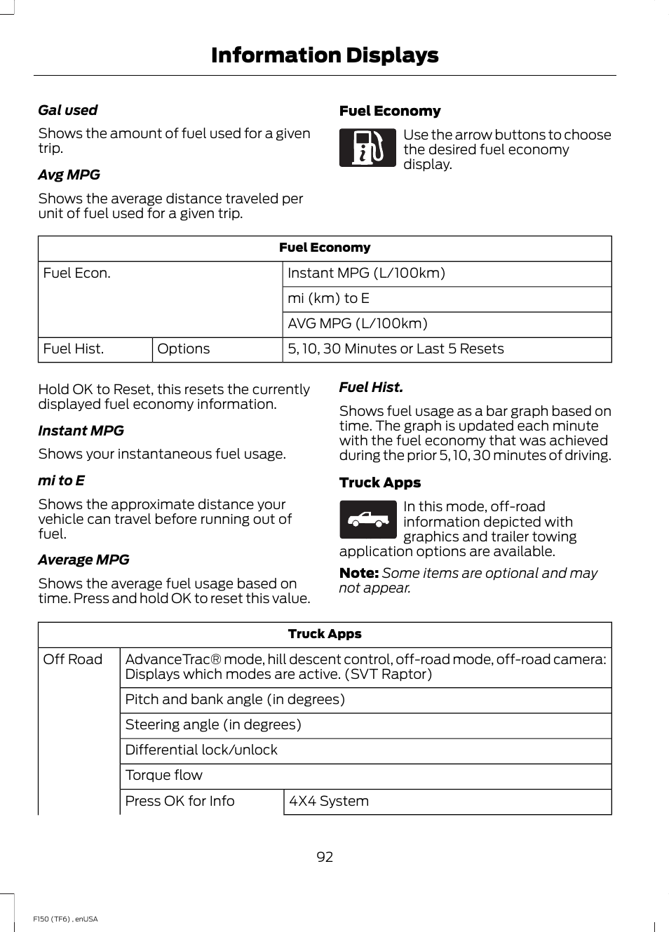 Information displays | FORD 2014 F-150 Raptor v.2 User Manual | Page 95 / 470