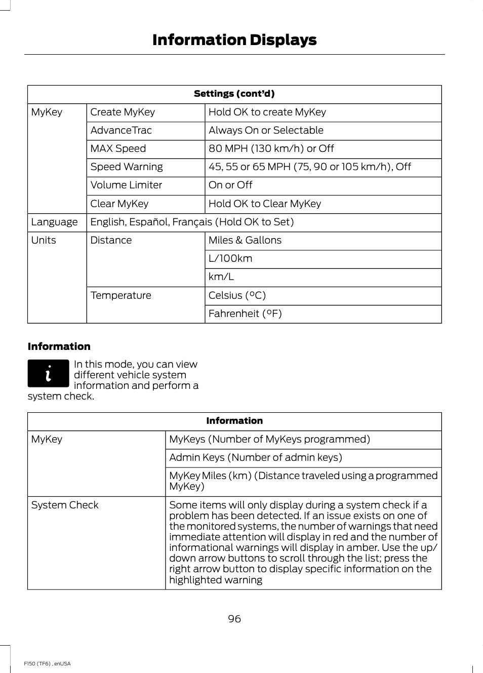 Information displays | FORD 2014 F-150 Raptor v.2 User Manual | Page 99 / 470