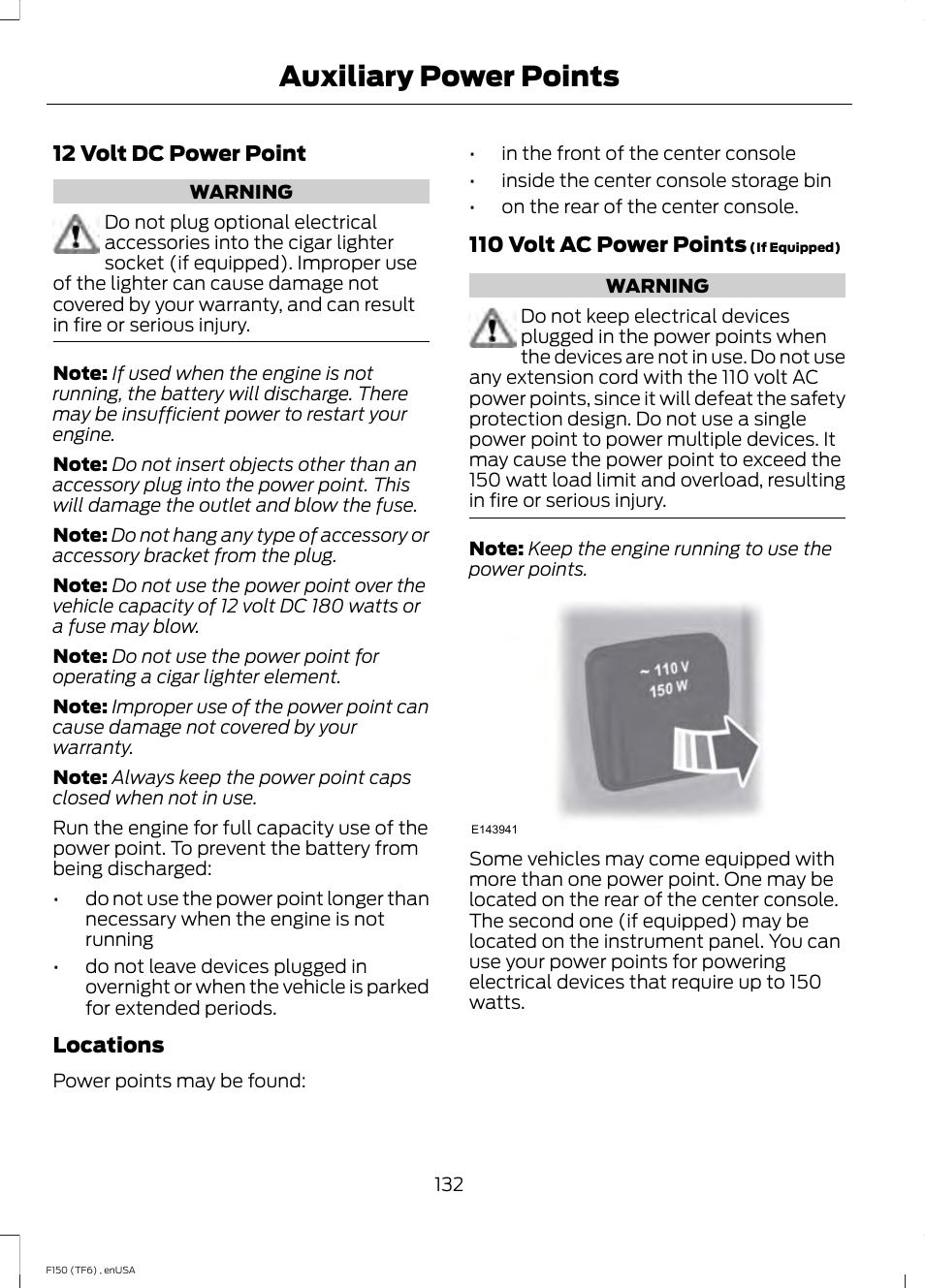 Auxiliary power points | FORD 2014 F-150 Raptor v.3 User Manual | Page 135 / 472