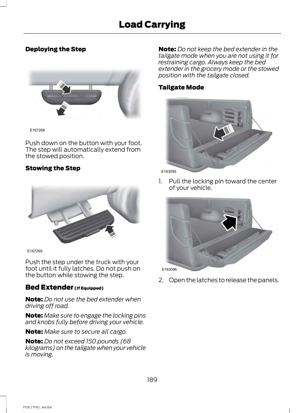 Load carrying, Bed extender | FORD 2014 F-150 Raptor v.3 User Manual | Page 192 / 472