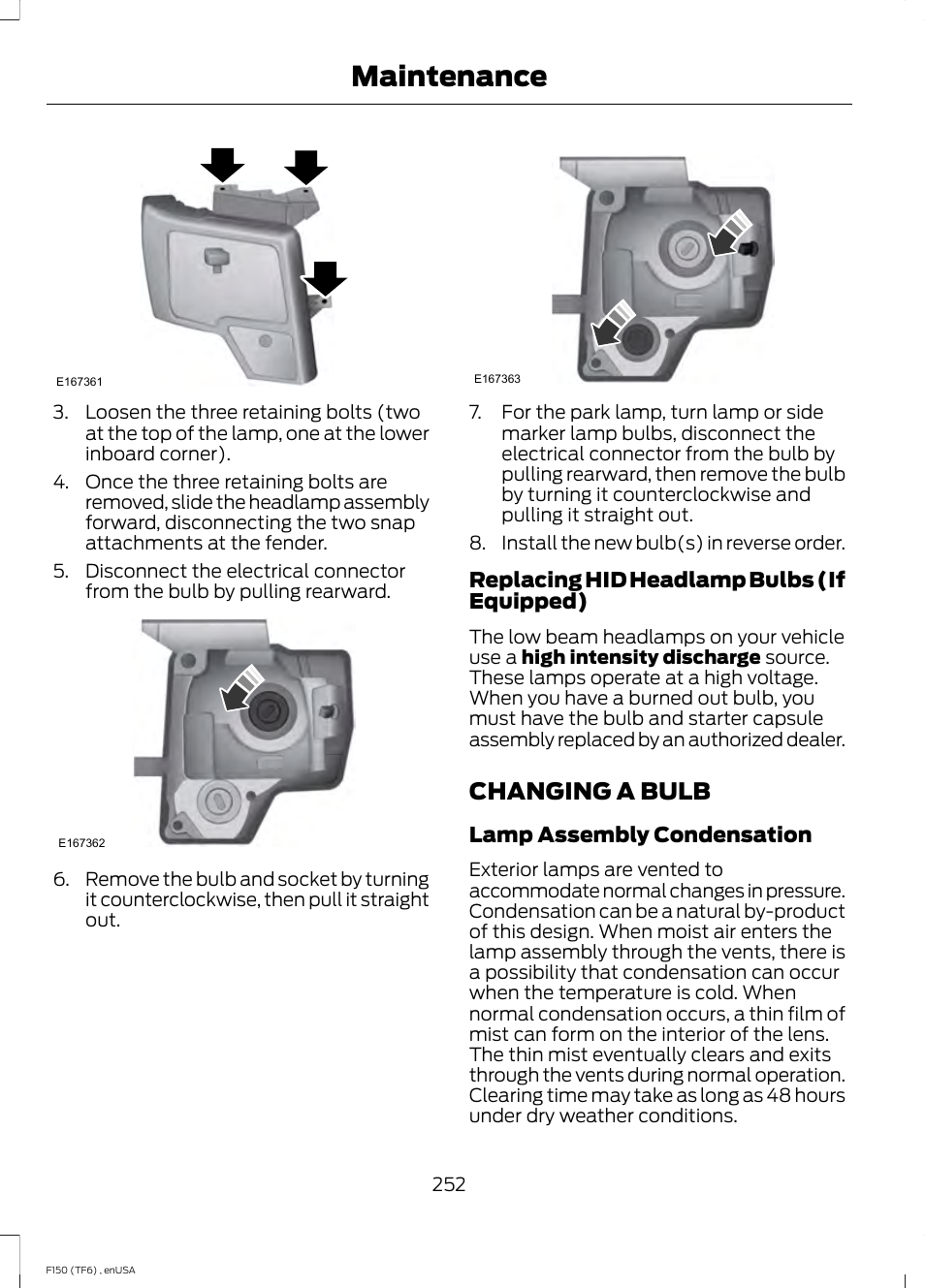 Changing a bulb, Maintenance | FORD 2014 F-150 Raptor v.3 User Manual | Page 255 / 472