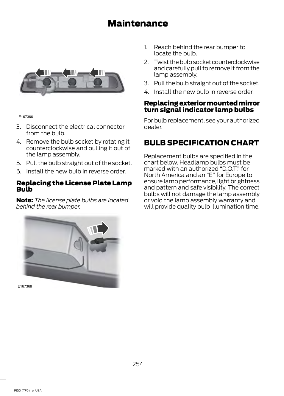 Bulb specification chart, Maintenance | FORD 2014 F-150 Raptor v.3 User Manual | Page 257 / 472