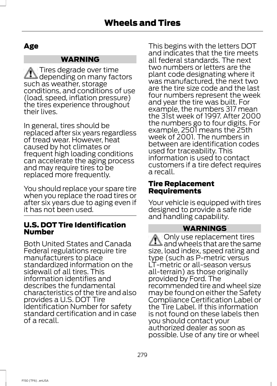 Wheels and tires | FORD 2014 F-150 Raptor v.3 User Manual | Page 282 / 472